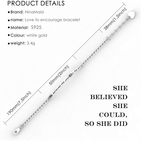 She believed she could so she did 925 Silver Inspirational Bangle Bracelet Women - Picture 2 of 6